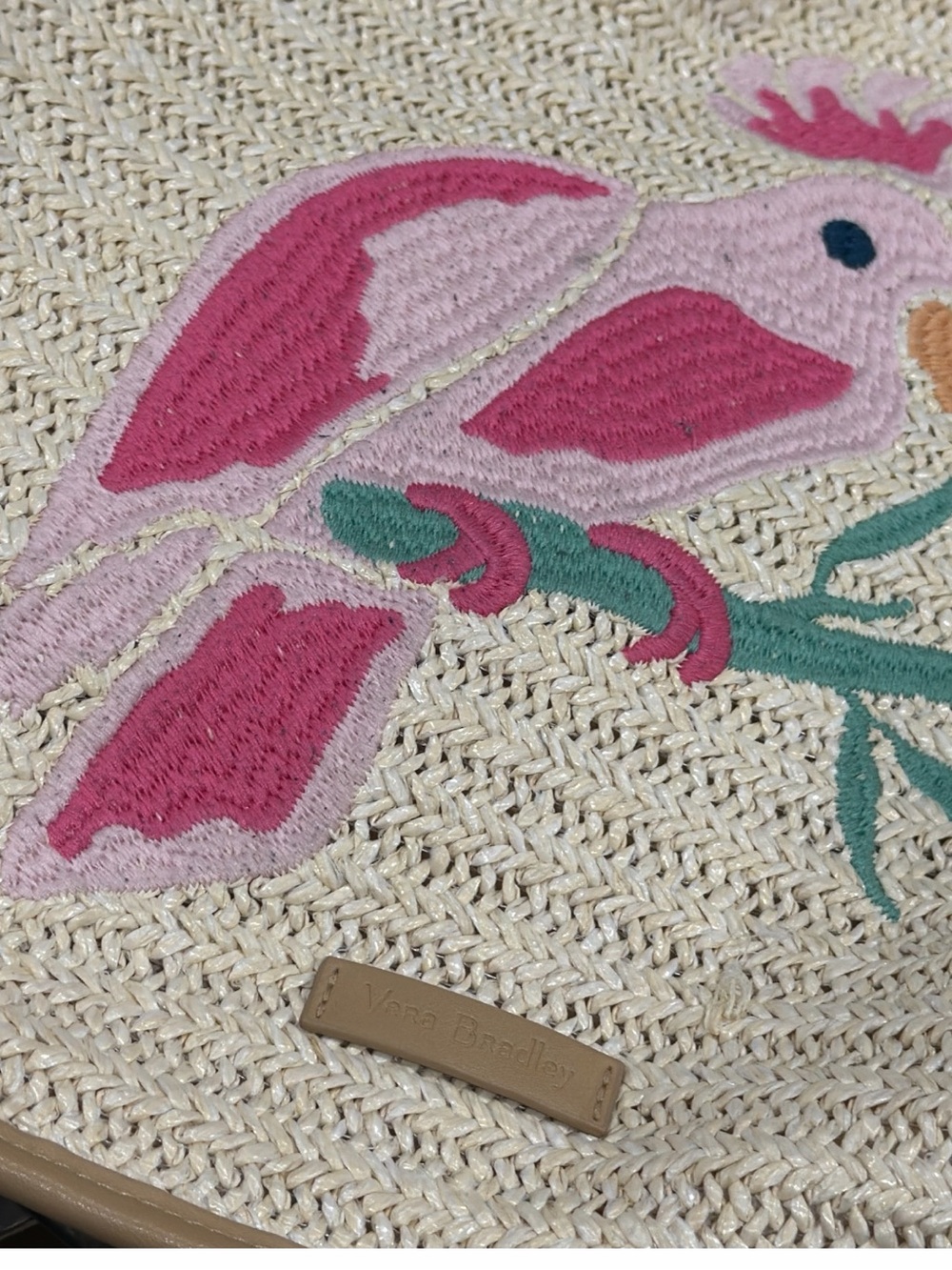 Vera Bradley Straw‎ Tote with Pink Parrot Embroidery - Picture 4 of 4